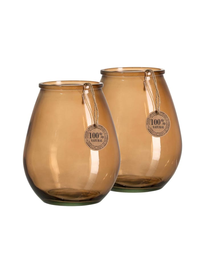 2er Set Windlichter Marokko in 23,5 cm in braun