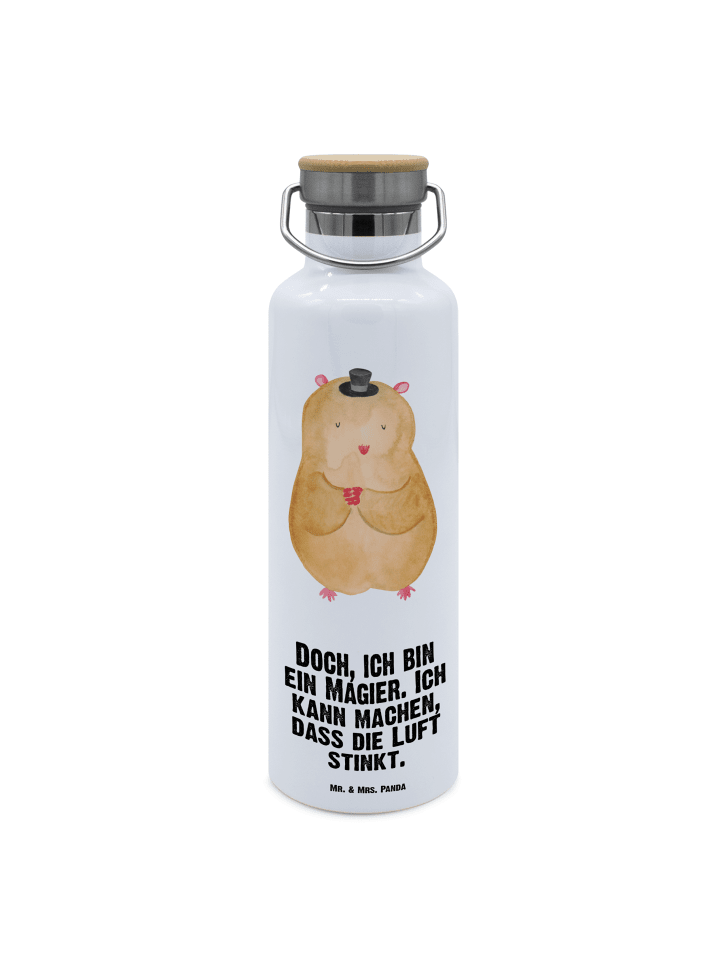 Trinkflasche Hamster Hut mit Spruch in Weiß