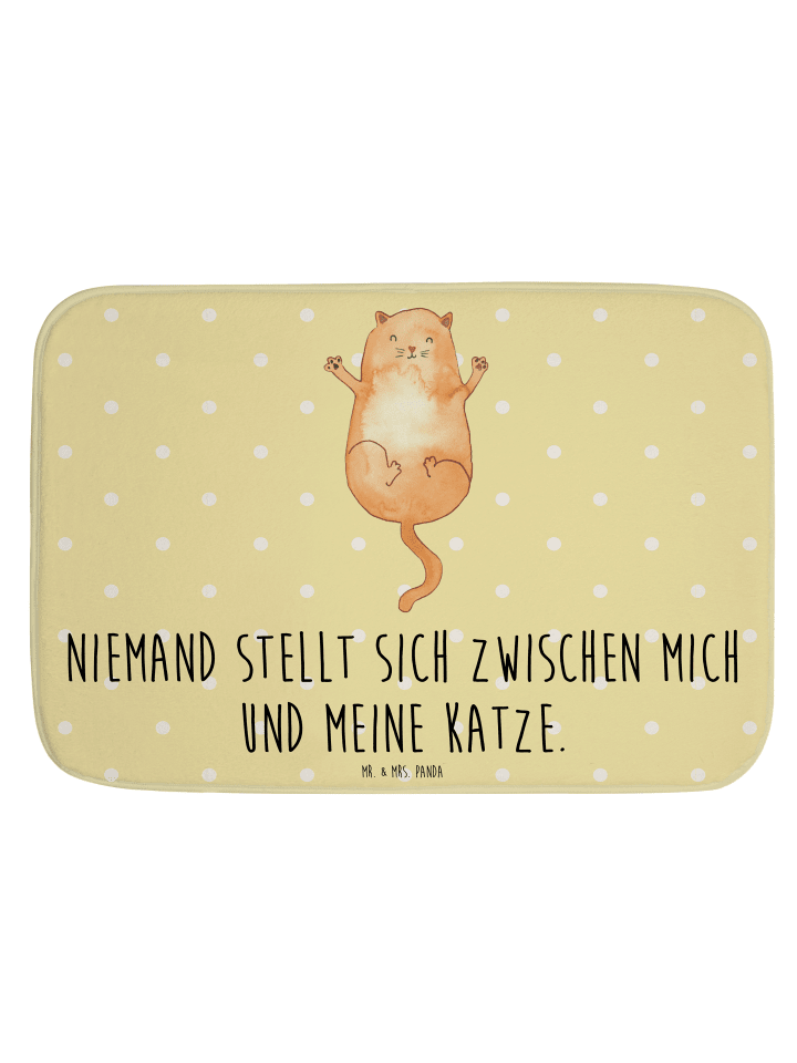 Badteppich Katze Umarmen mit Spruch in Gelb Pastell