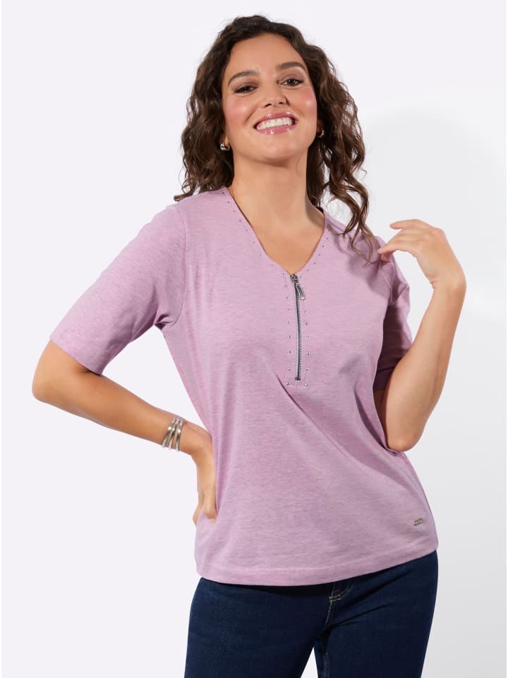 V-Shirt in rosé-meliert
