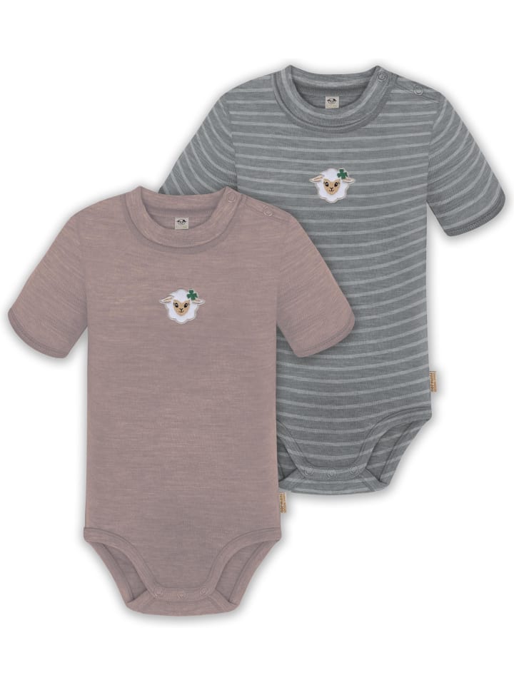2er Set Doppelpack Baby Merino Body in Rosa/Grau