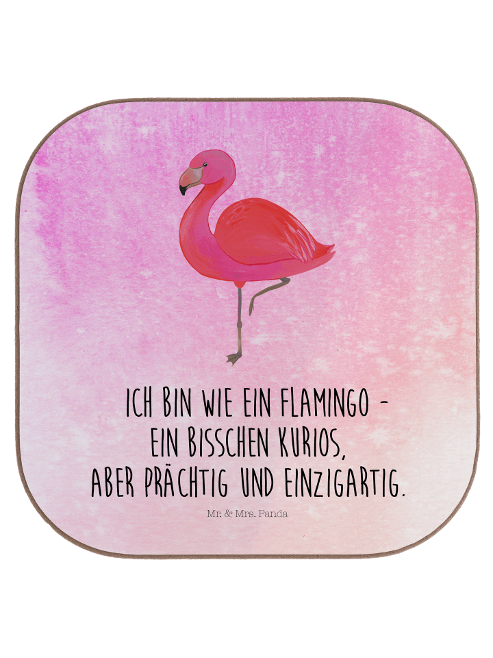 Untersetzer Flamingo Classic mit Spruch in Aquarell Pink
