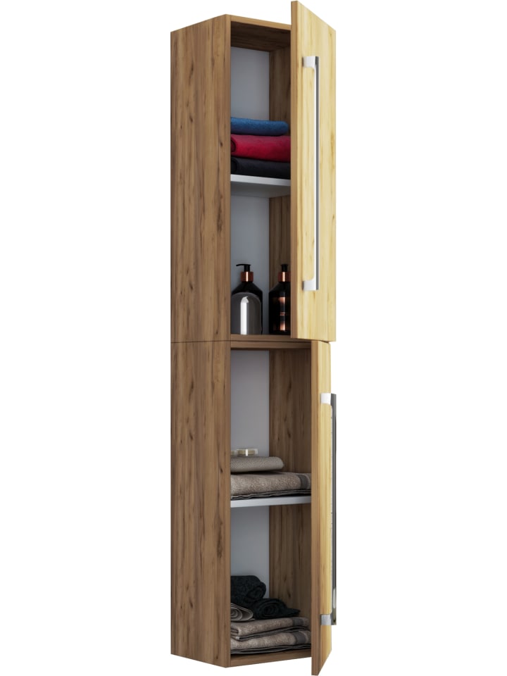 Holz Badmöbel Bad Hochschrank Badschrank Badinos 2 in Honig-Eiche
