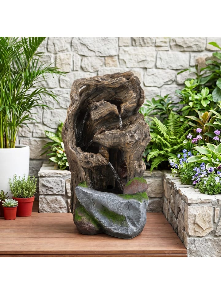 Gartenbrunnen mit Pumpe & LED Beleuchtung 26 x 28 x 53 cm in Braun
