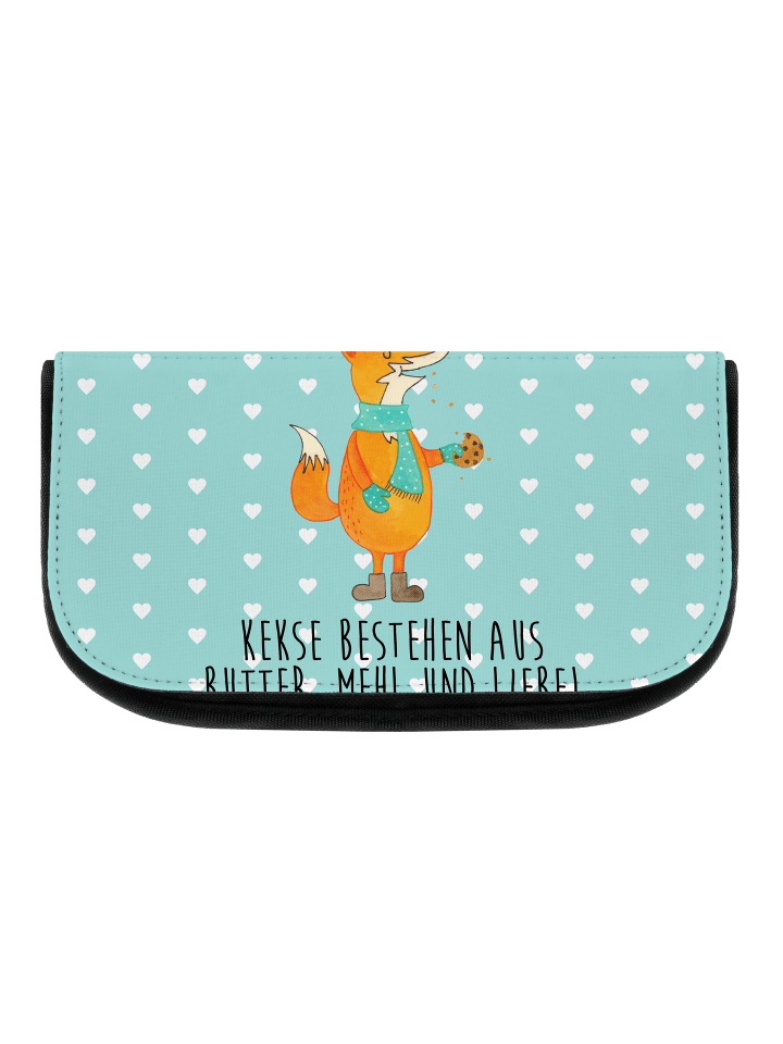 Kulturtäschchen Fuchs Keks mit Spruch in Türkis Pastell