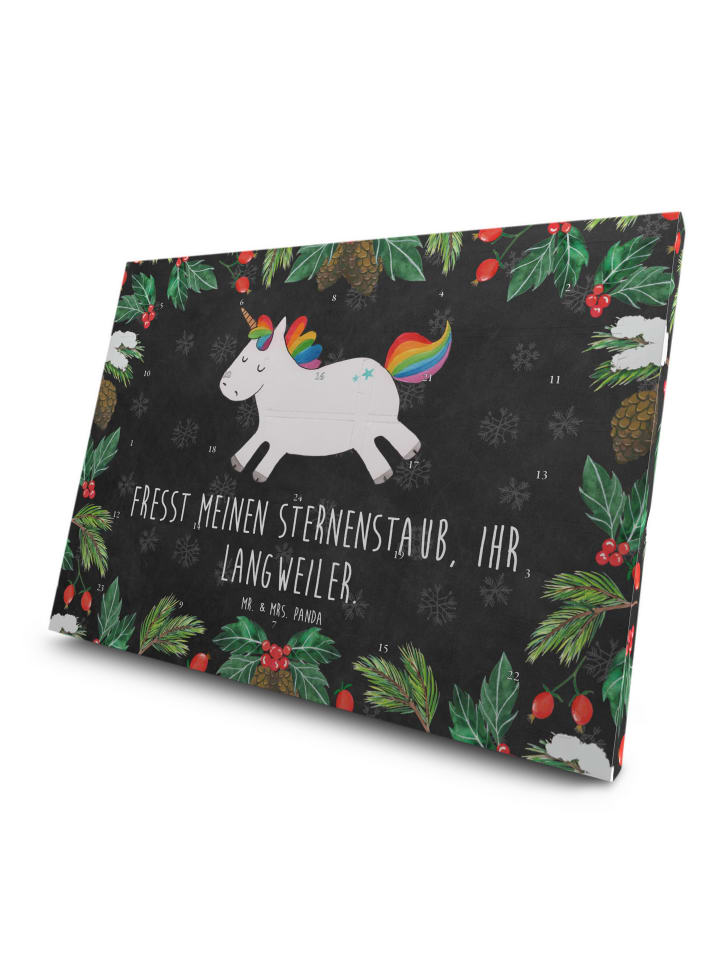 Advents-Teekalender Einhorn Happy mit Spruch in Kreidetafel