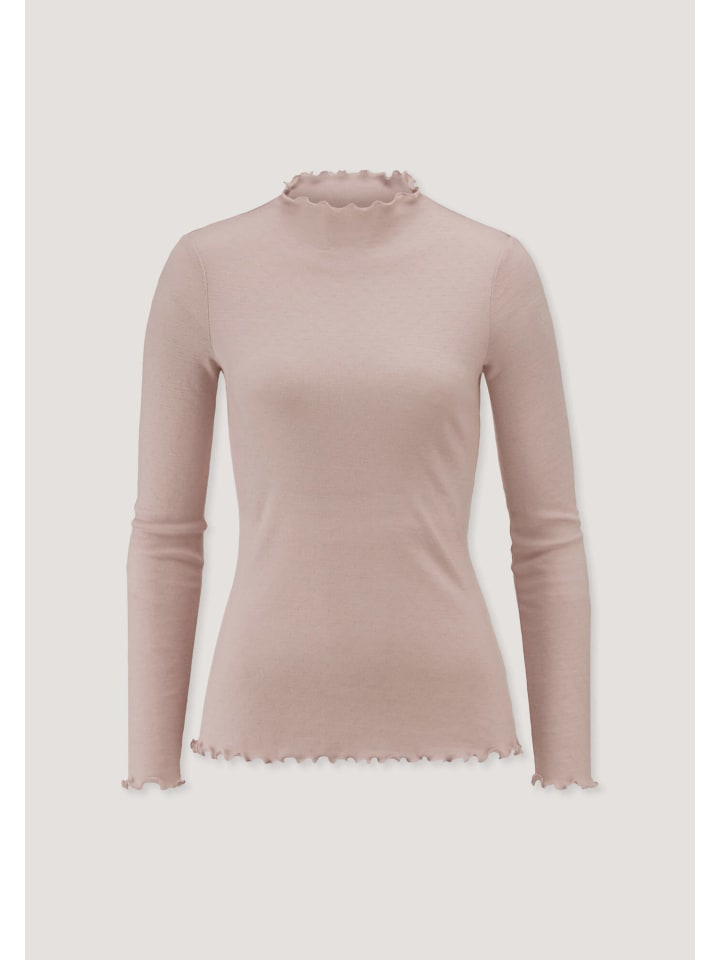Hessnatur Mock-Neck Longsleeve Pointelle aus reiner Bio-Merinowolle in mattrosa