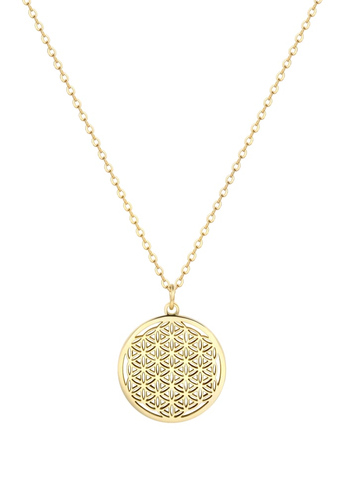 Vergold. Halskette Lebensblume Anhänger Edelstahl in Gold - (L) 44-49 cm