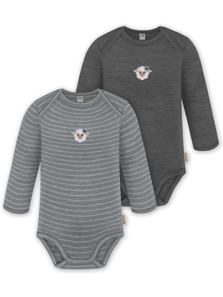 2er Pack Baby Merino Body Langarm Auckland in Grau/Anthrazit