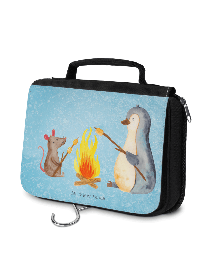 Kulturbeutel Pinguin Lagerfeuer ohne Spruch in Eisblau