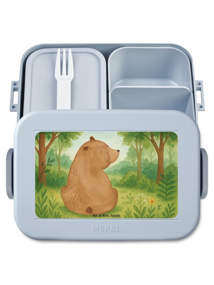 Lunch Box Bär Schulterblick Design ohne Spruch in Blau Pastell