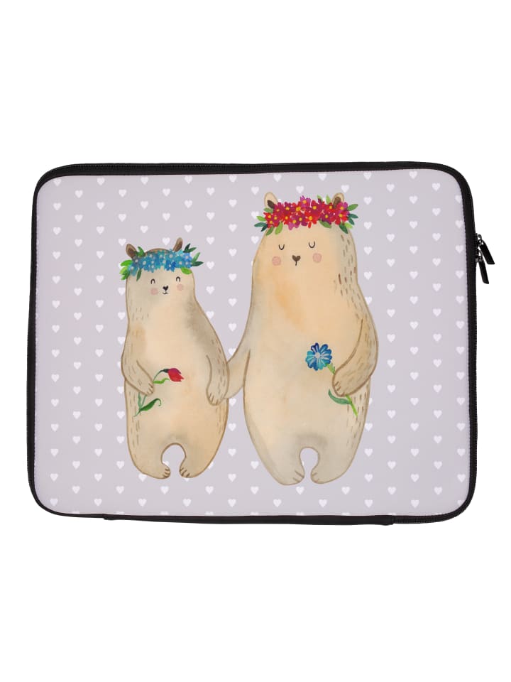Laptop Tasche Bären mit Blumenkranz ohne Spruch in Grau Pastell