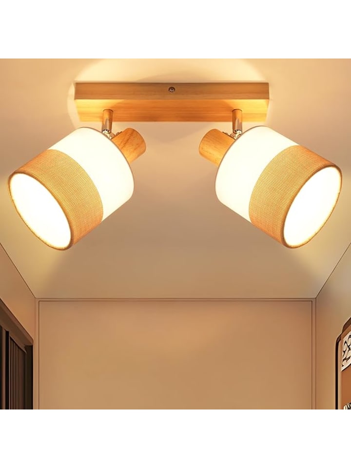 Deckenleuchte in beige 2-flammige E14 Holz Modern Deckenspot MAX.25W