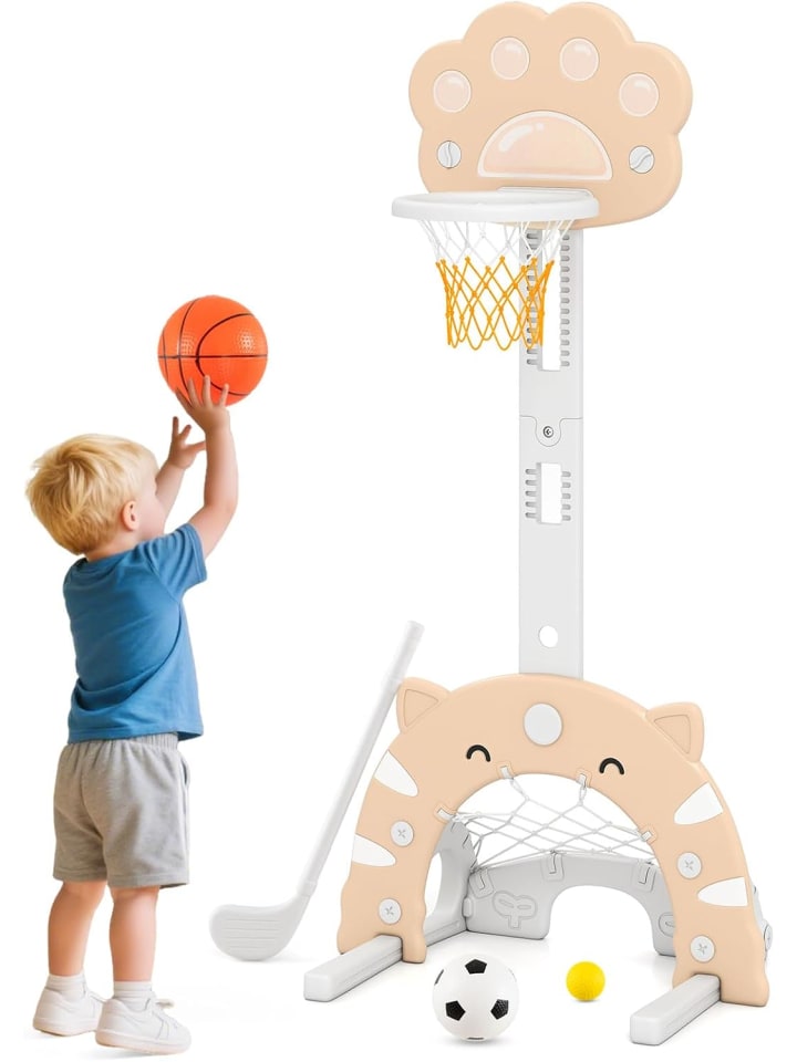 3 in 1 Kinder Basketballkorb in Hellbraun