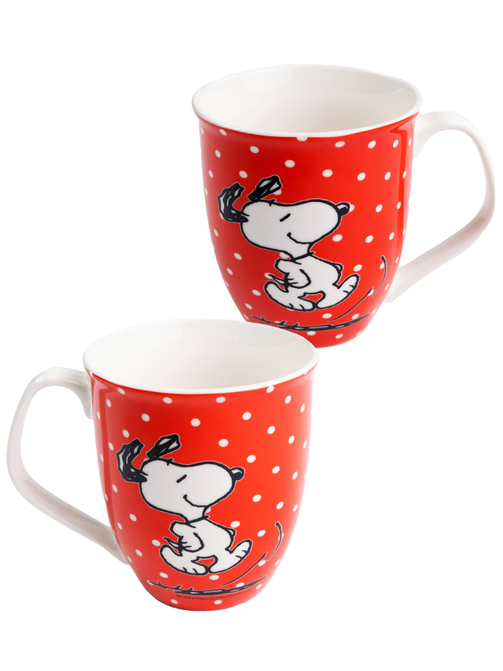 The Peanuts Snoopy Kaffeetasse mit Punkten Becher Keramik 280 ml in rot