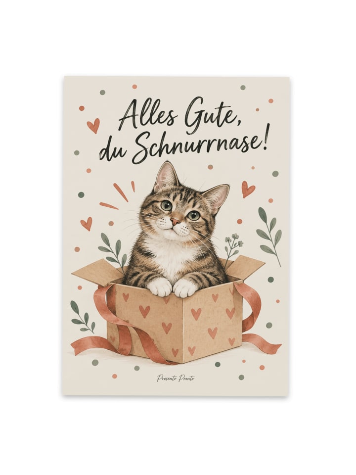 Postkarte Katze freundlich Design mit Spruch in Weiß