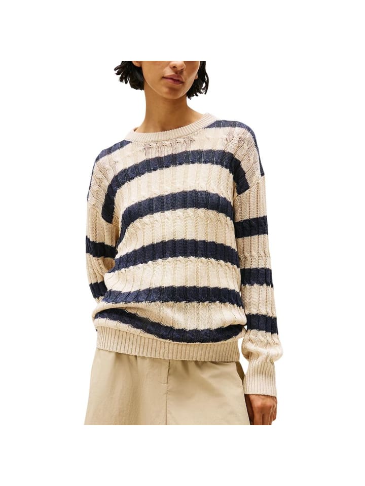 Blau Beige Leinen Sweatshirt