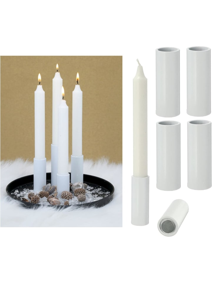 4X Kerzenständer magnetisch 2,8x5cm Weiss Kerzenpick Wohnzimmerdekorat in Weiß