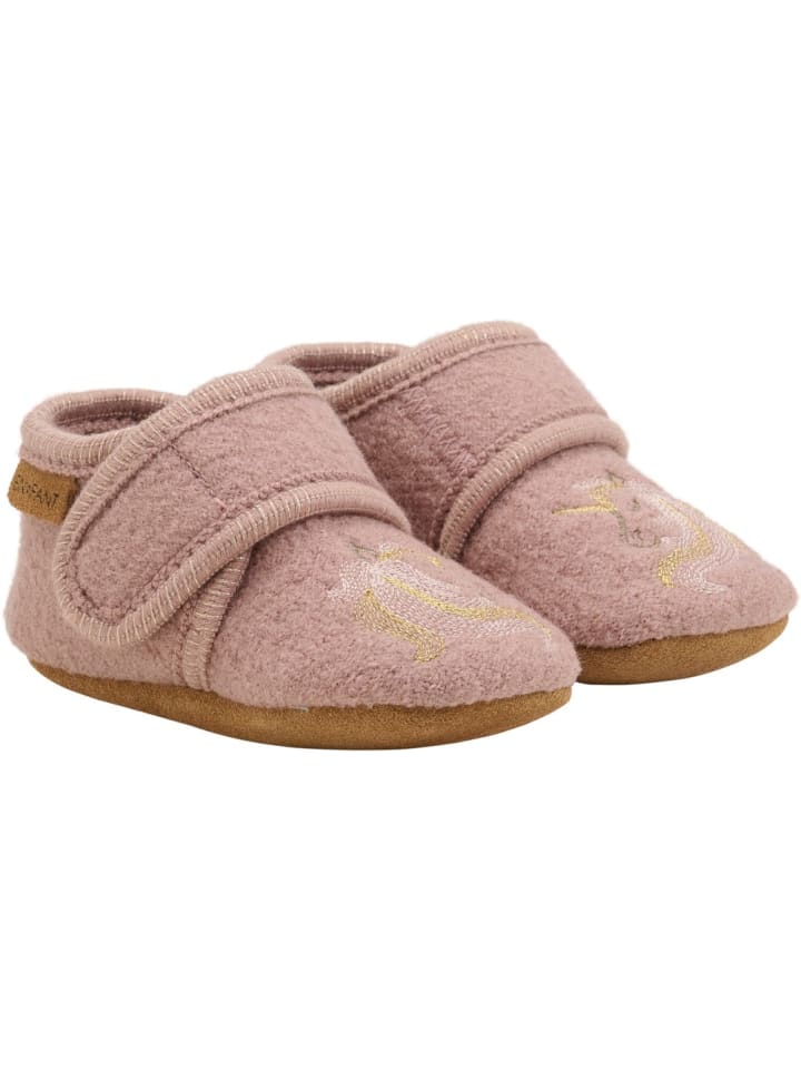 Kinder Hausschuh "Wool Slippers with Embroidery" in Rosa