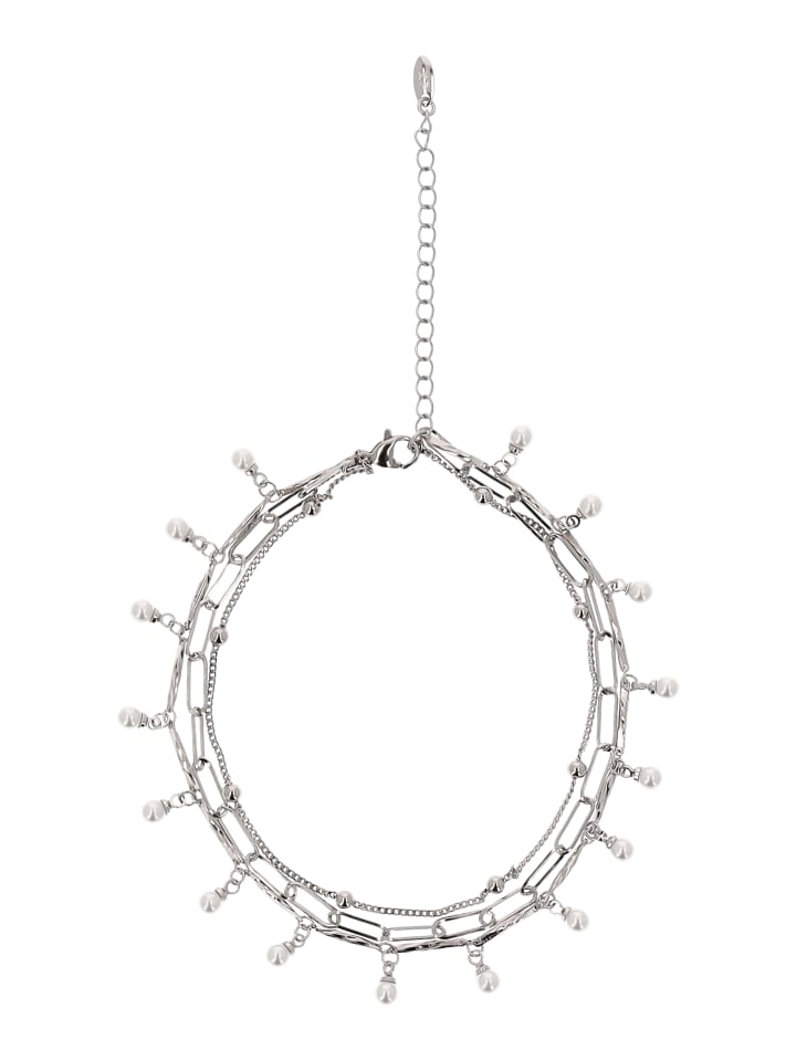 Women Bracelet With Beads in Silver White