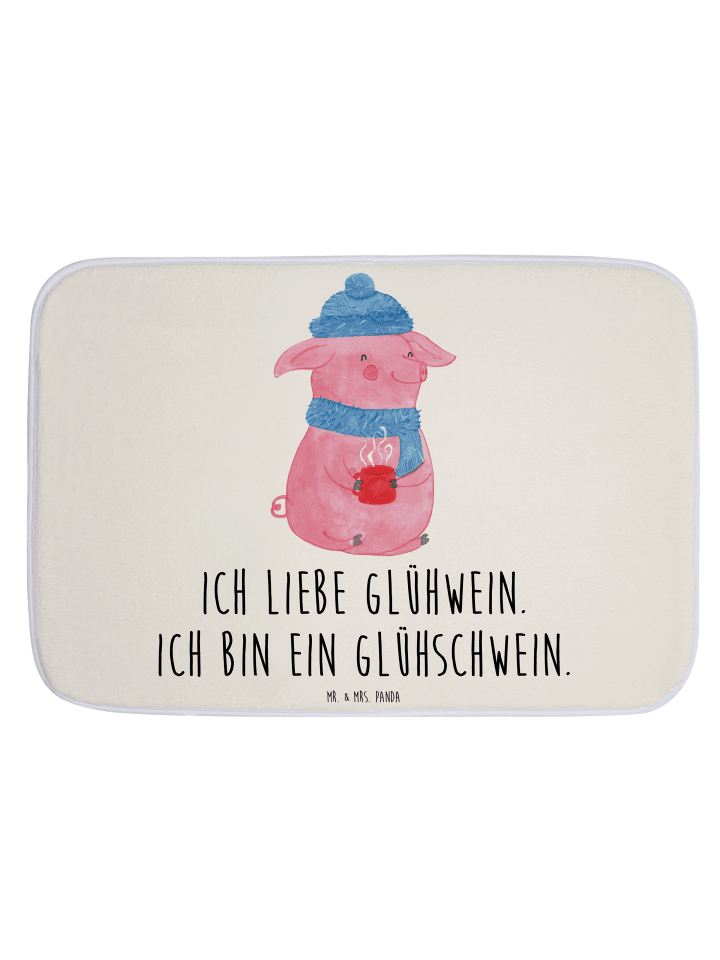 Badezimmermatte Schwein Glühwein mit Spruch in Weiß