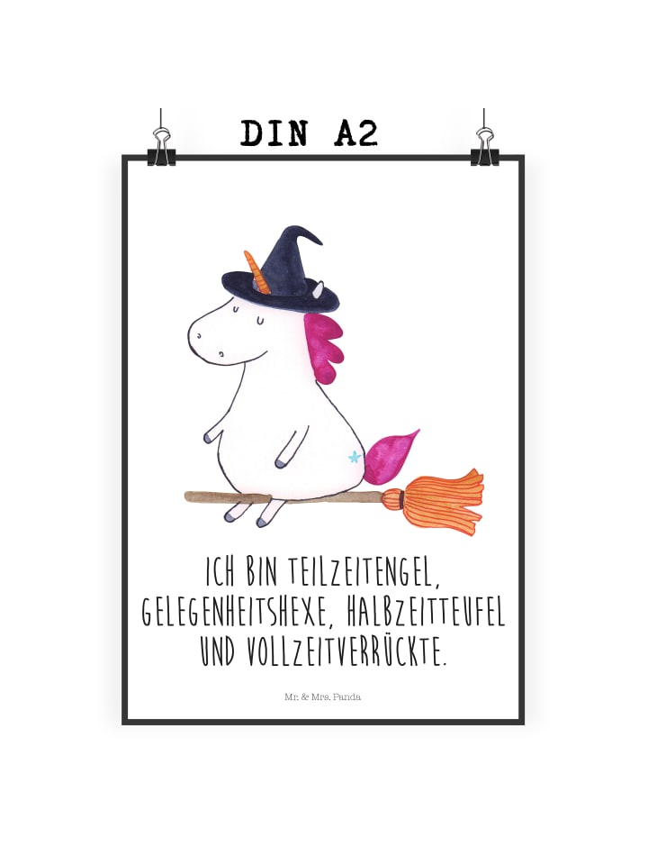 Wandbild Einhorn Hexe mit Spruch in Gelb Pastell