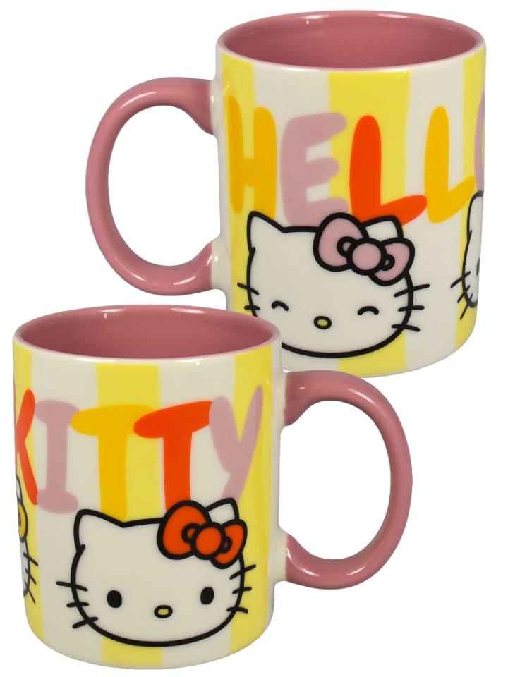 Hello Kitty Tasse Streifen Kaffeetasse Becher 320 ml in rosa