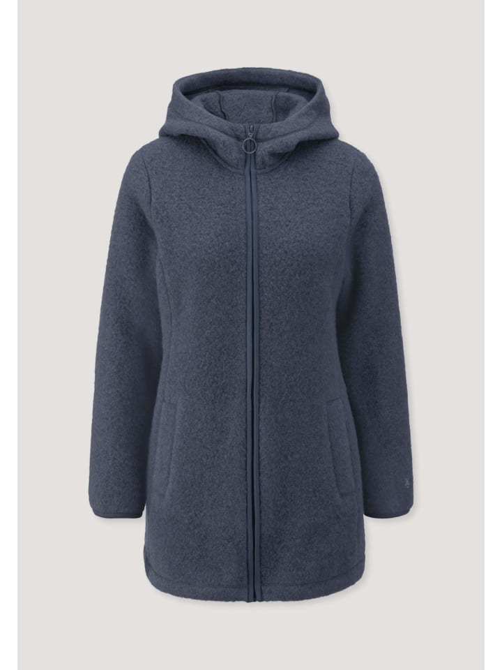 Hessnatur Wollfleece-Jacke mit Kapuze Regular aus reiner Bio-Merinowolle in graphitblau