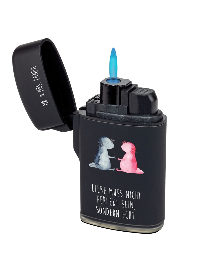 Sturmfeuerzeug Axolotl Liebe mit Spruch in Schwarz
