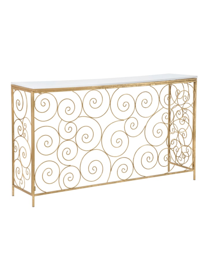 Konsolentisch aus goldenem Metall mit Marmorplatte, 140 x 36 x 82 cm