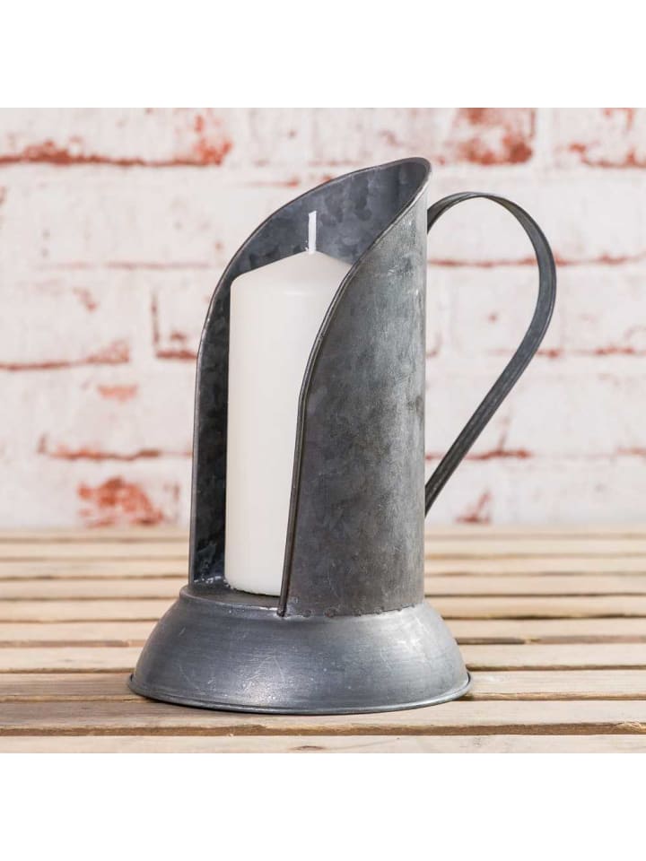 Kerzenhalter SVEDESE mit Windschutz und Griff Grau Metall 22x14 cm