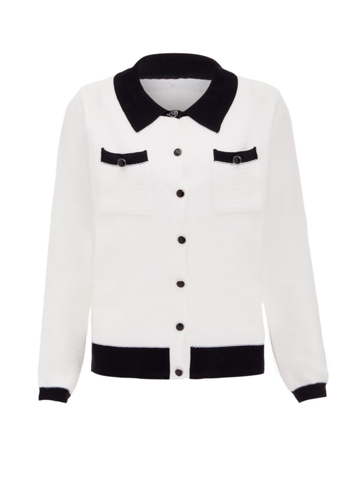Damen Strickjacke in Wollweiss Schwarz