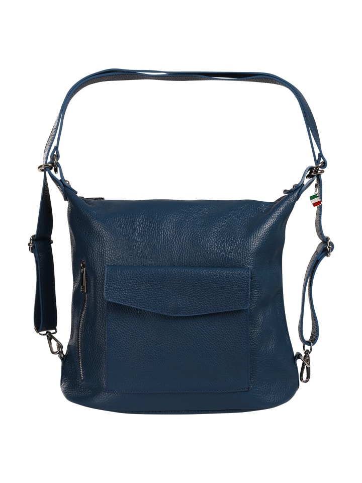 Florence Schultertasche, Cityrucksack Leder petrolblau ca. 38cm