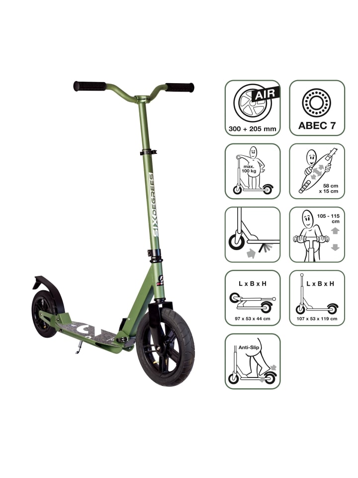 Aluminium Scooter All Terrain 300/205 mm in olivgrün
