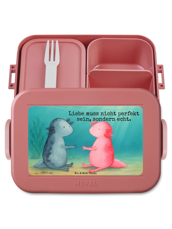 Lunch Box Axolotl Liebe Design mit Spruch in Rot Pastell