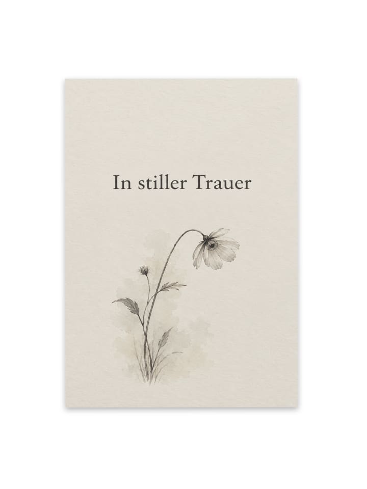 Kondolenzkarte Blume elegant Design mit Spruch in Weiß