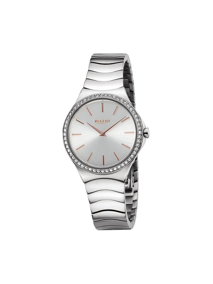 Armbanduhr-Analog silber mittel (ca. 33mm) Regent Metallarmband