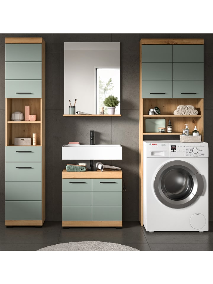 Badmöbel-Set Salbei grün, Eiche Artisan 4-teilig 190 cm, Komplettset