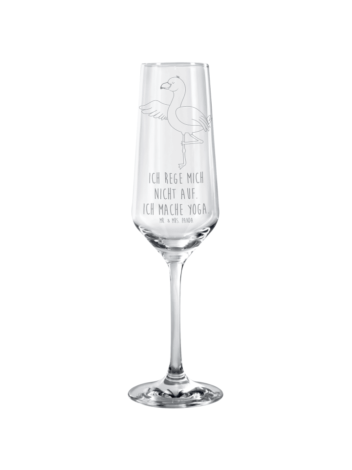 Sektflöte Flamingo Yoga mit Spruch in Transparent