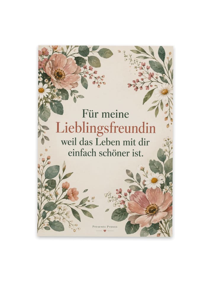 Bildkarte Blumen elegant Design mit Spruch in Weiß