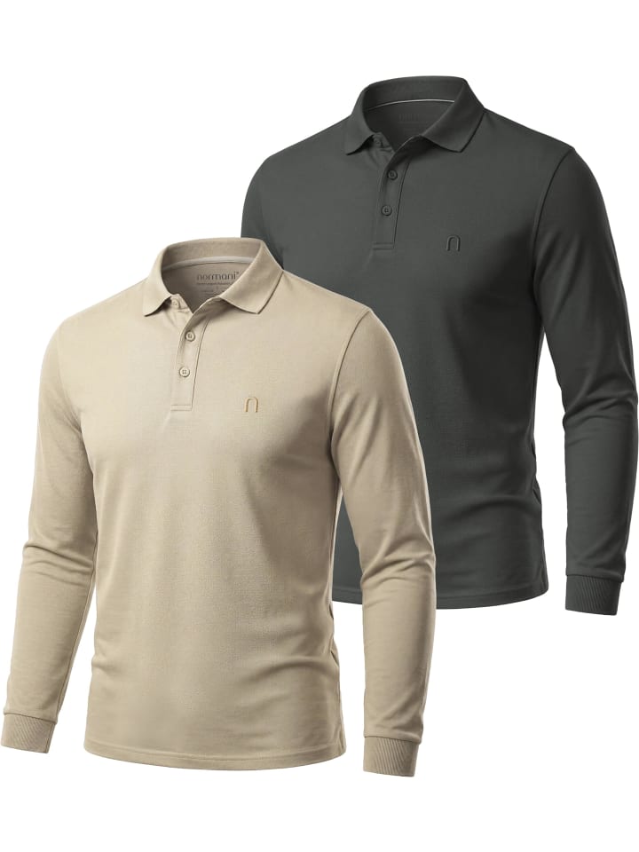 2er Set Herren Langarm Poloshirt Lyroe in Beige/Anthrazit