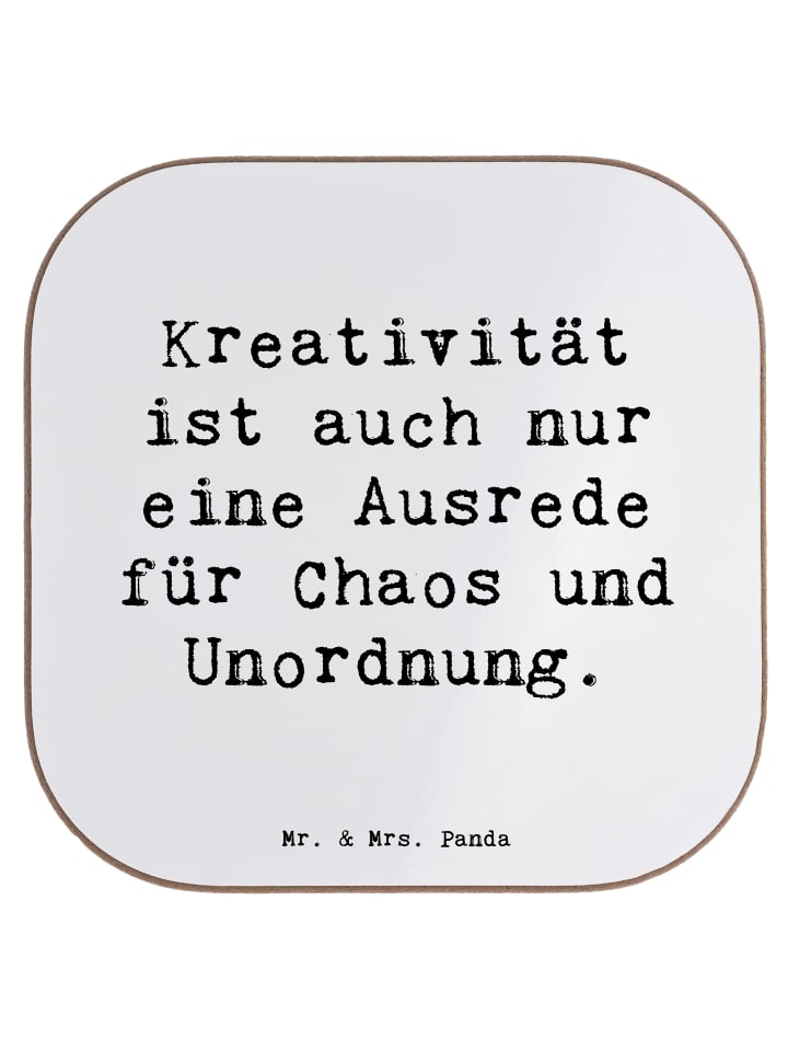 Glasuntersetzer Spruch Kreativität und Chaos mi... in Weiß