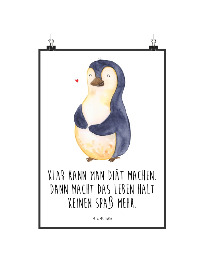 Poster Pinguin Diät mit Spruch in Weiß