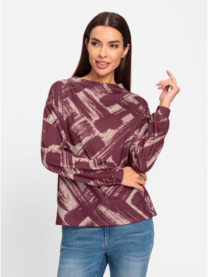 Druck-Shirt in bordeaux-sand-bedruckt