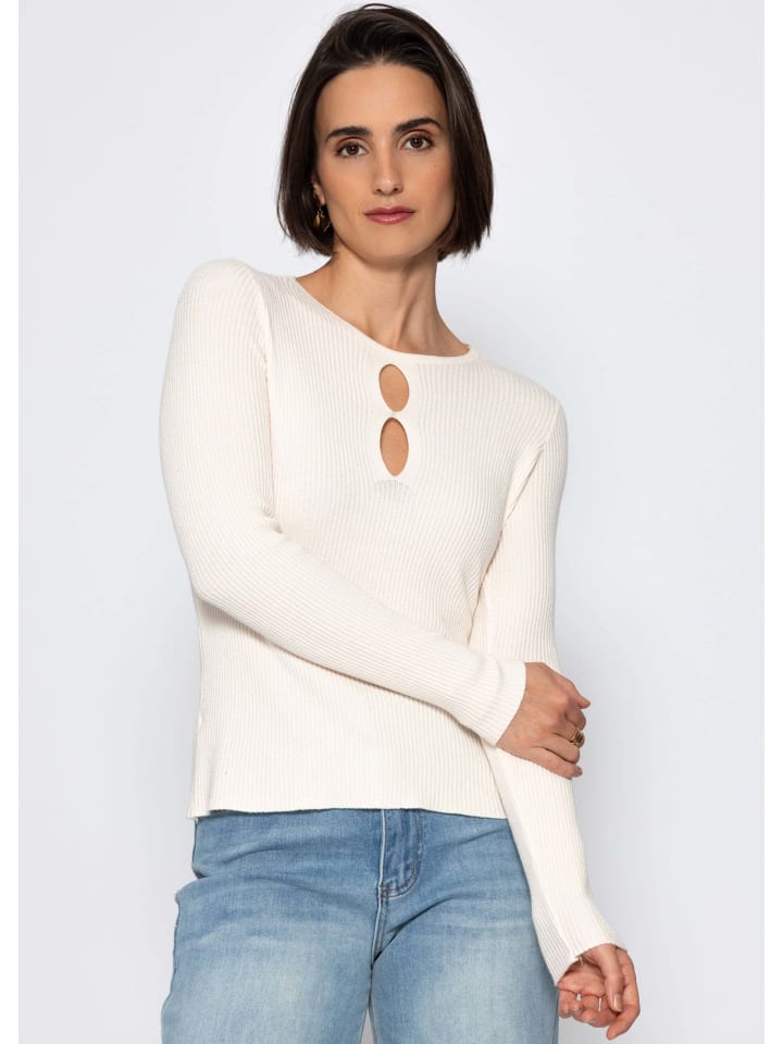 Rippstrickoberteil mit Cut-Outs in Creme