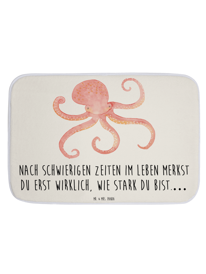 Badematte Tintenfisch mit Spruch in Weiß