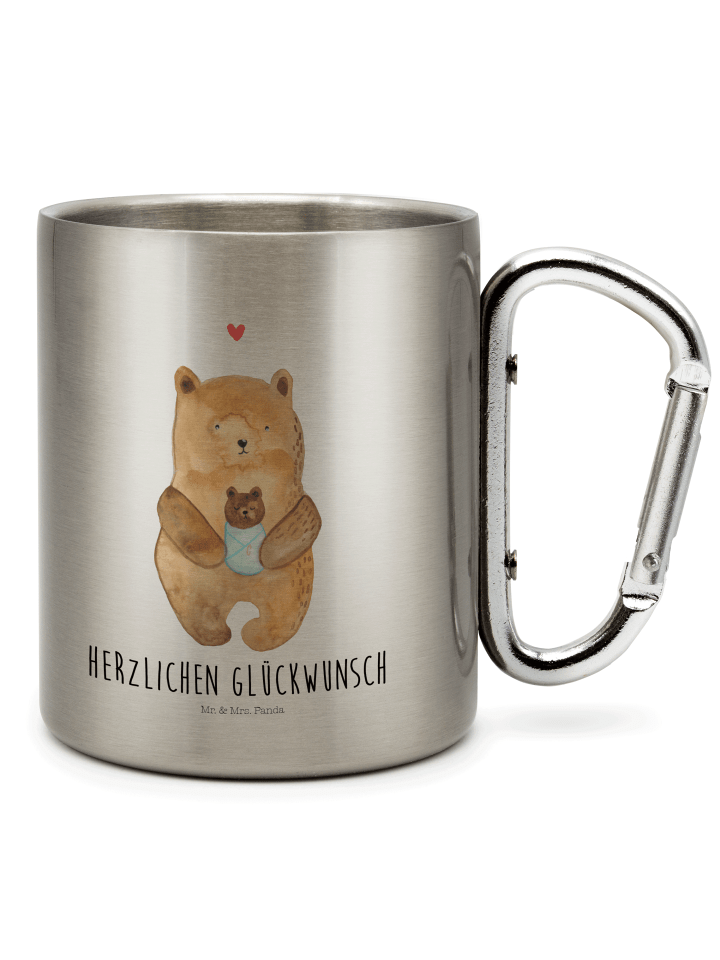 Thermobecher Bär Baby mit Spruch in Silber