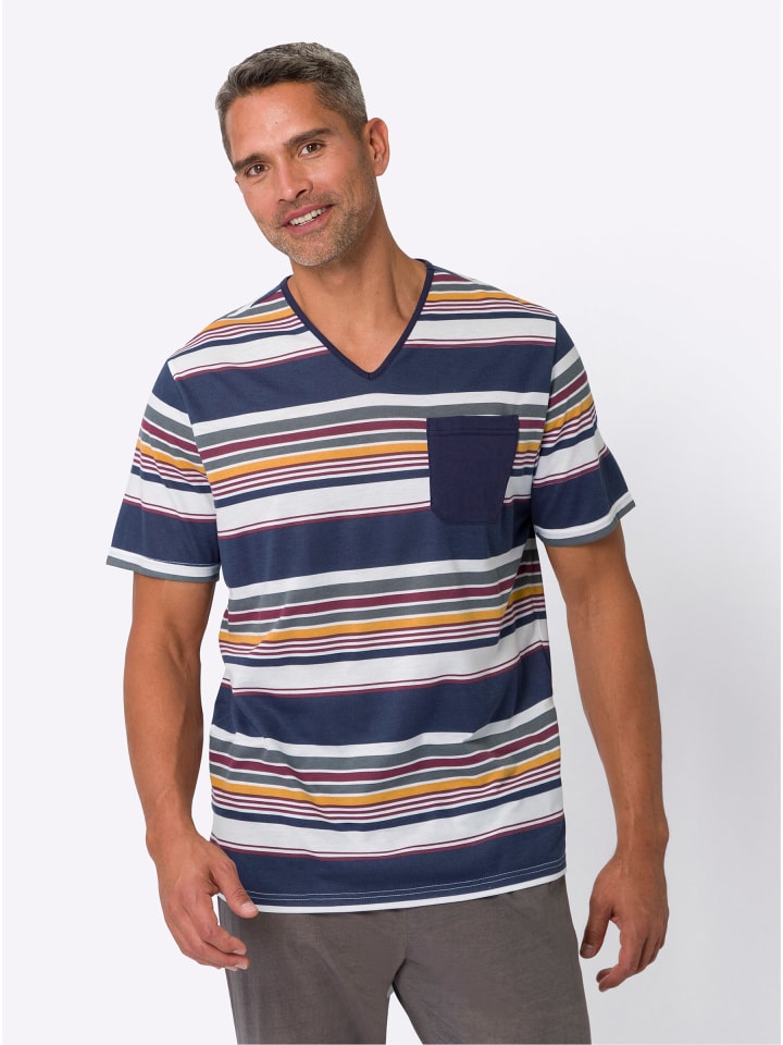 Schlafanzug-Shirt in nachtblau-weiß-gestreift