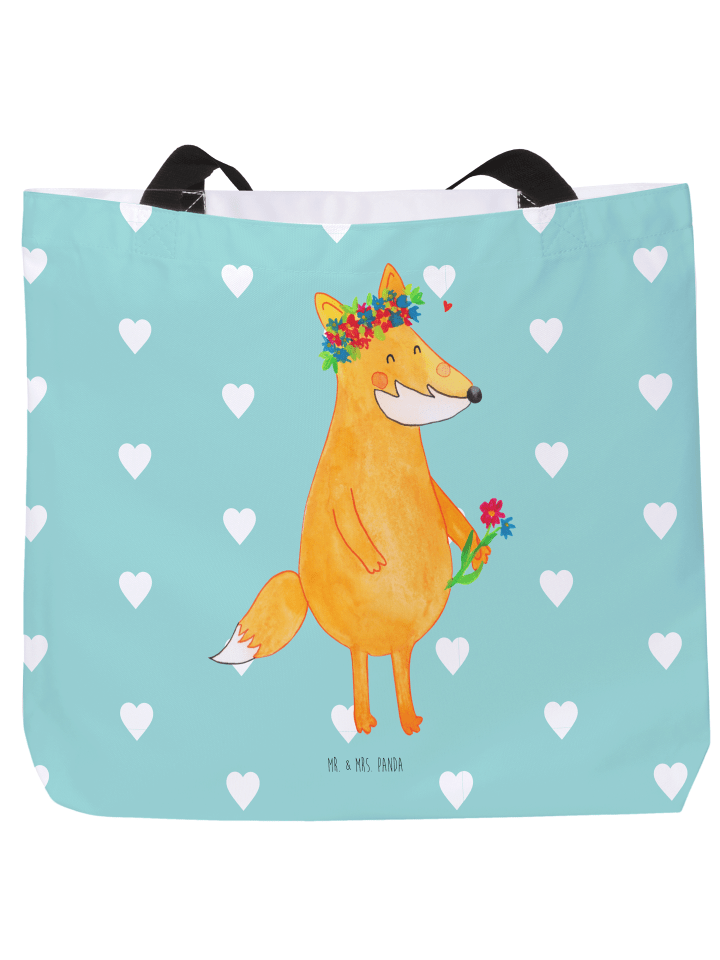 Shopping Bag Fuchs Blumen ohne Spruch in Türkis Pastell