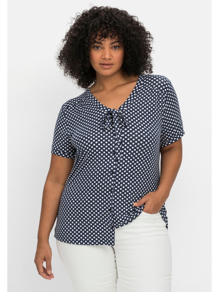 Blusenshirt in marine-gemustert